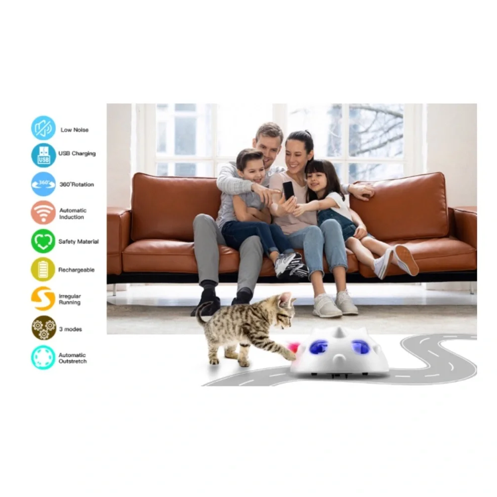 Peek-A-Boo Interactive Robotic Electronic Indoor Self Rolling Cat Feather Toy